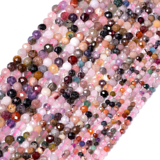 2mm 180pcs Natural Duobao Crystal Stone Beads, Songxi Small Faceted Round Loose Gemstone Beads for Jewelry Making, DIY Art and Craft, Bracelet for Necklace (1 Strand)