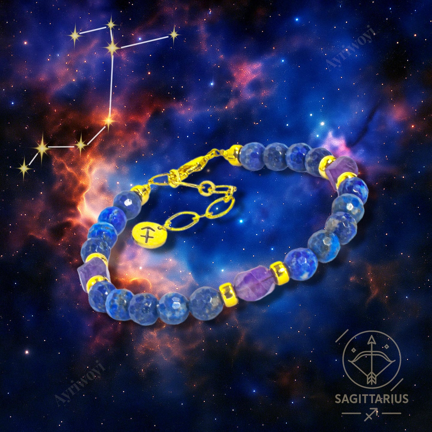 Ayriwoyi Sagittarius Zodiac Bracelet Energy Spiritual Bracelet Lapis Lazuli Amethyst Stone Beads Bracelet with Handmade Astrology Jewelry Gift for Men Women