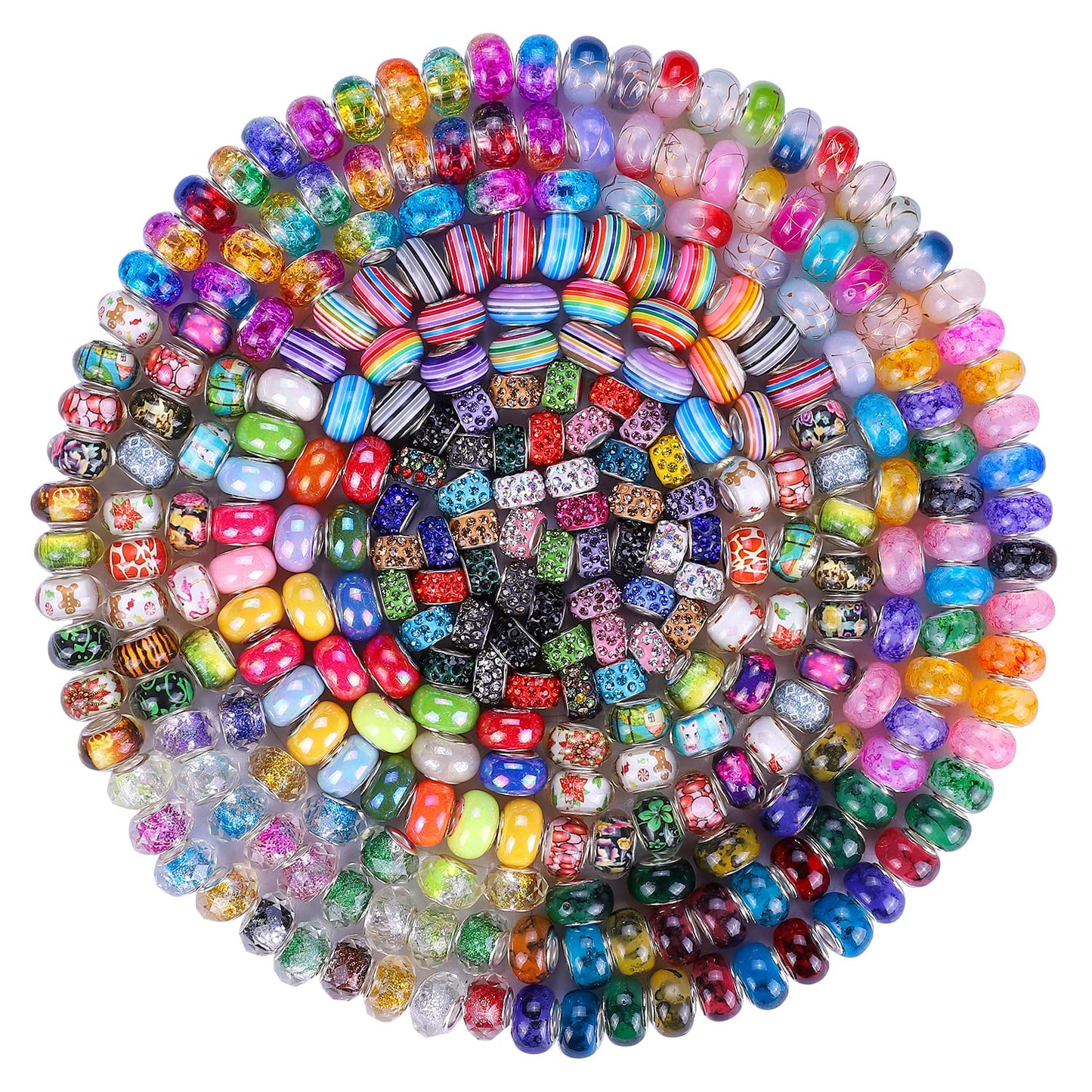 Victlov European Large Hole Beads Spacer Beads Charm Fairy Wands Beads Rhinestone Craft Beads for DIY Bracelet Jewelry Making (9 Style 180 Pieces)