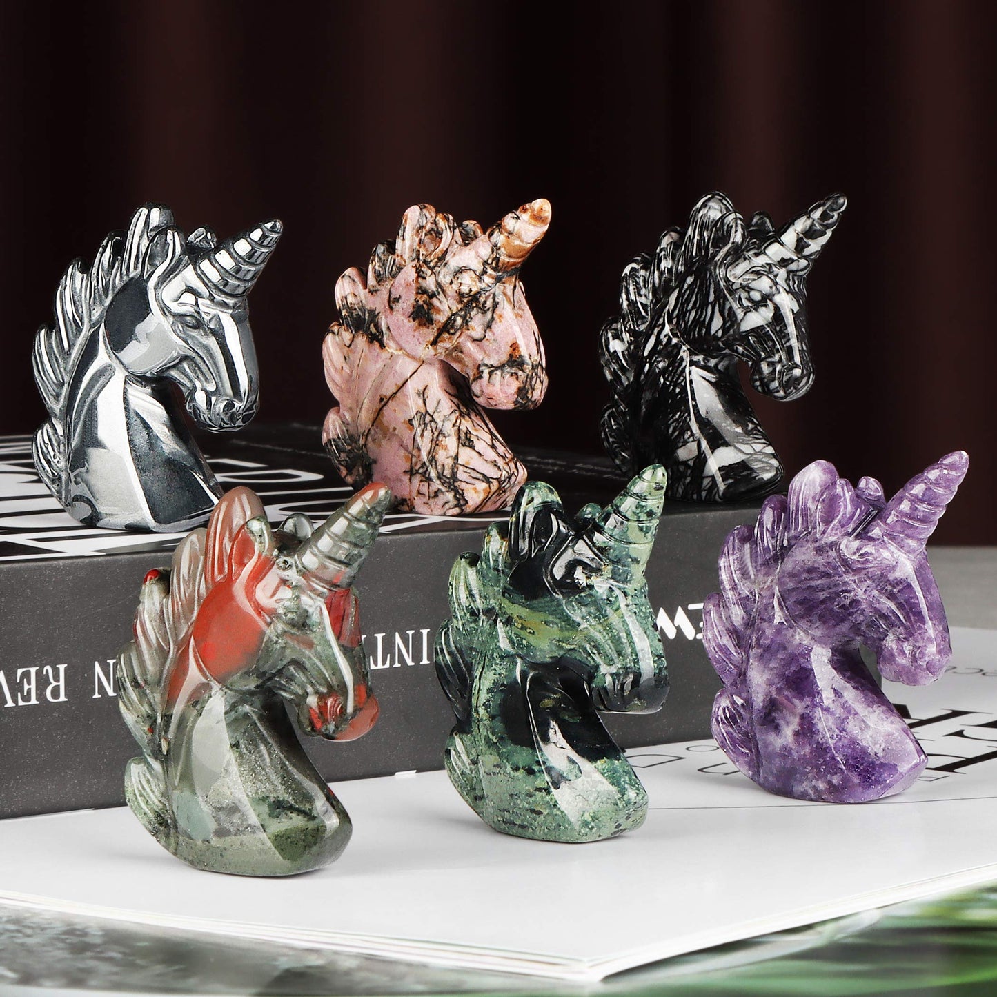 Artistone 3" Purple Lepidolite Crystal Unicorn Figurines Hand Carved Healing Fancy Gem Unicorn Carving Stone Statue Animal Collectibles Paperweight for Home,Office Decor