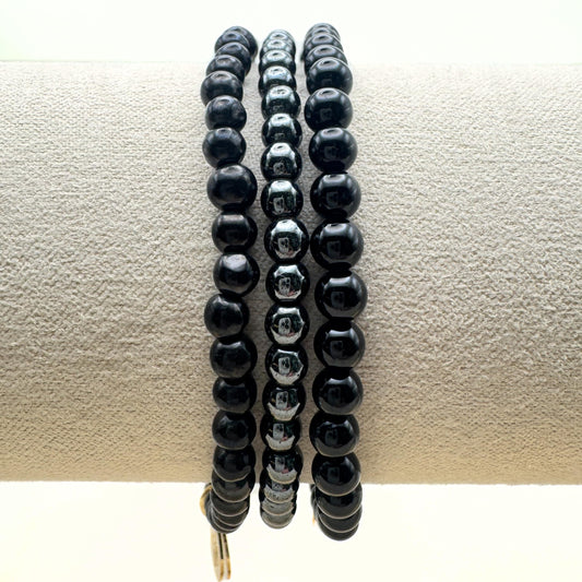 Protection Crystal Bracelet Stack 4mm – Healing Stone Beaded Bracelets – Black Tourmaline, Shungite, and Hematite, Spiritual Energy Jewelry for Shielding Negativity, Energetic Armor– Elastic, Unisex, Gift-Ready