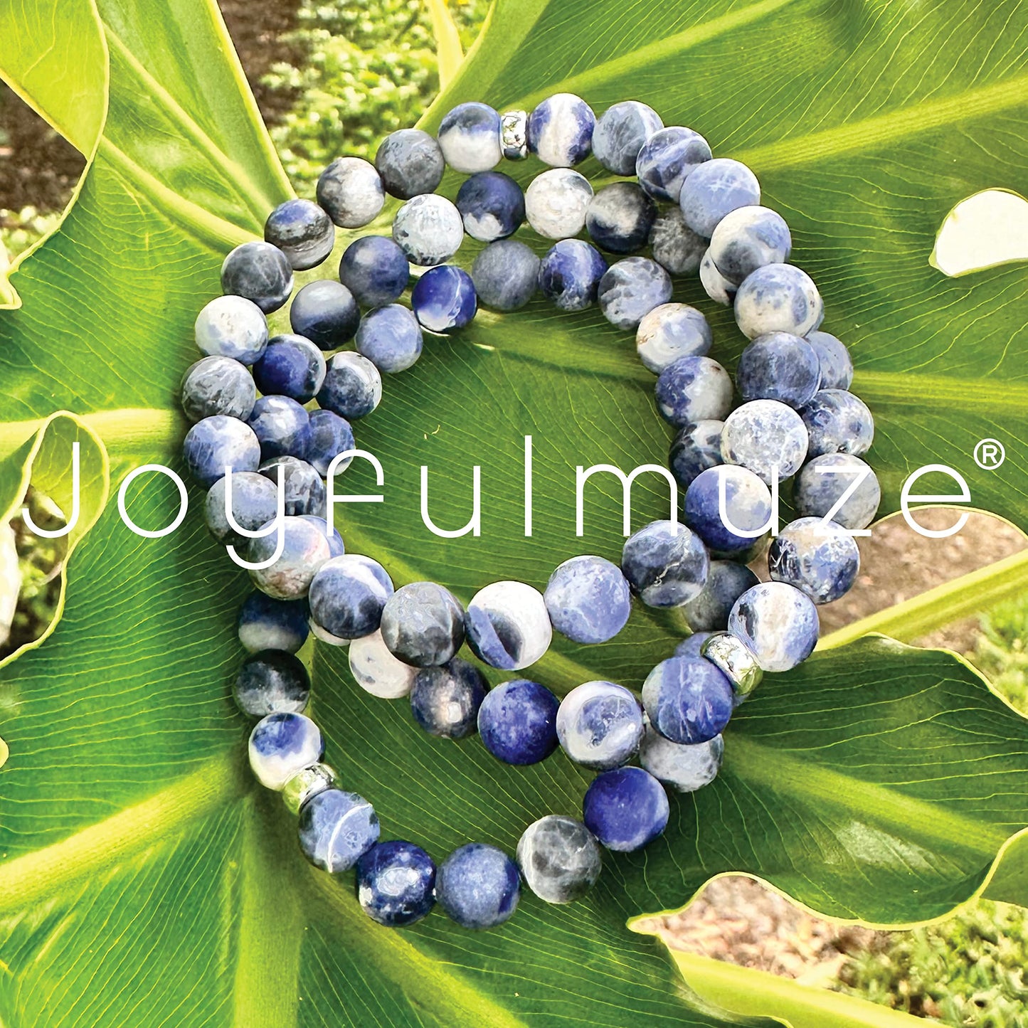 Joyfulmuze Genuine Sodalite Bracelet, Blue And White Spiritual Chakra Stone, Handmade Stretch Jewelry For Women And Men, 8mm Beads Fit 7-8 inch Wrist (Sodalite-Silver)